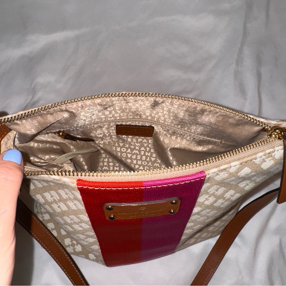 Kate Spade Victoria Red and Pink Stripe Signature Crossbody - Picture 10 of 12